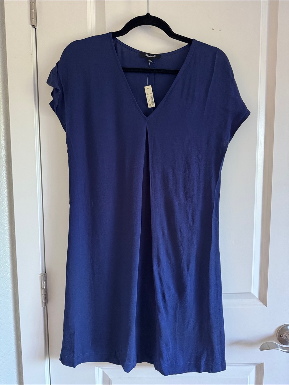 Madewell Deep Blue V-Neck Short Sleeve Tunic Dress